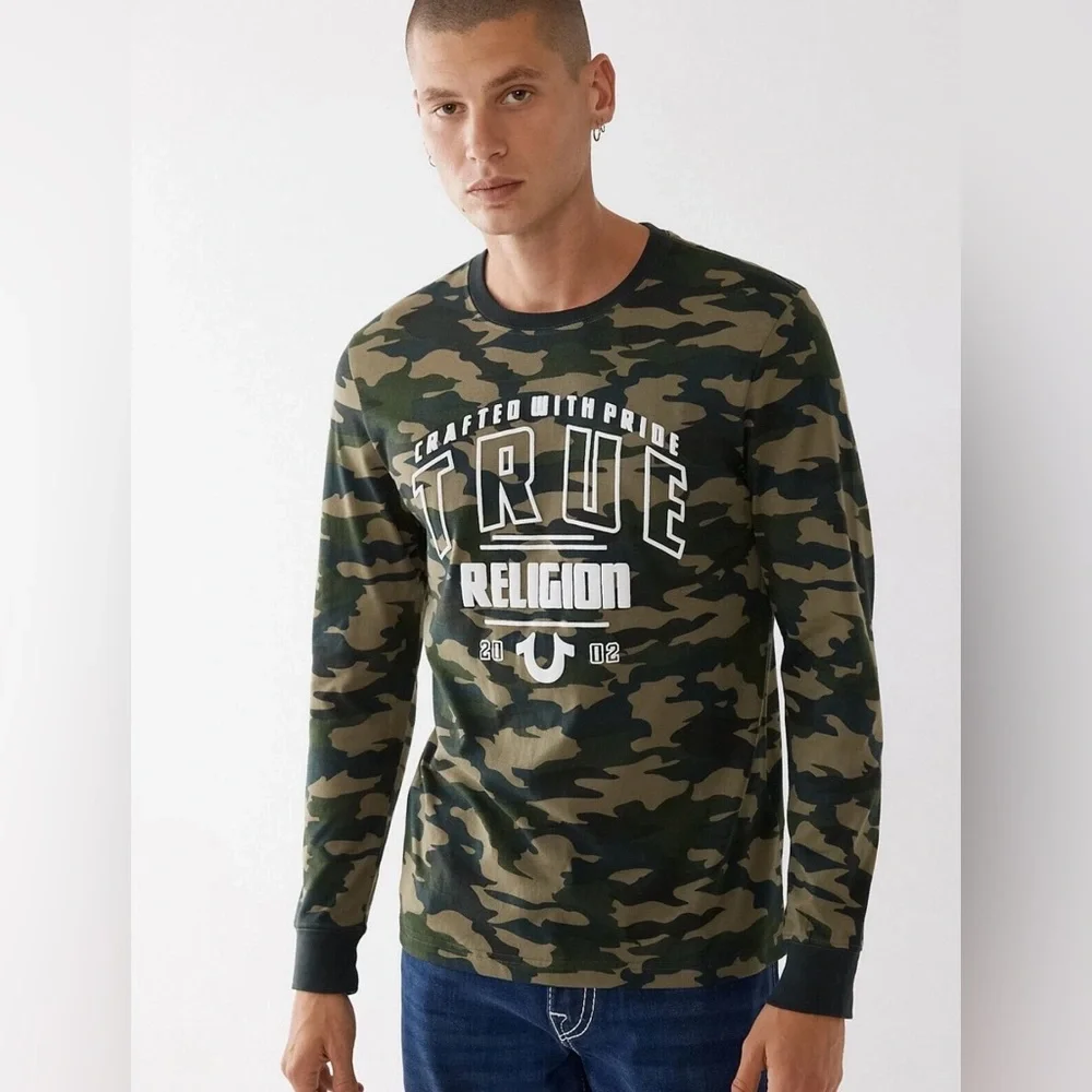 True‎ Religion Men's Camouflage Long Sleeve Tee Shirt Size: XL